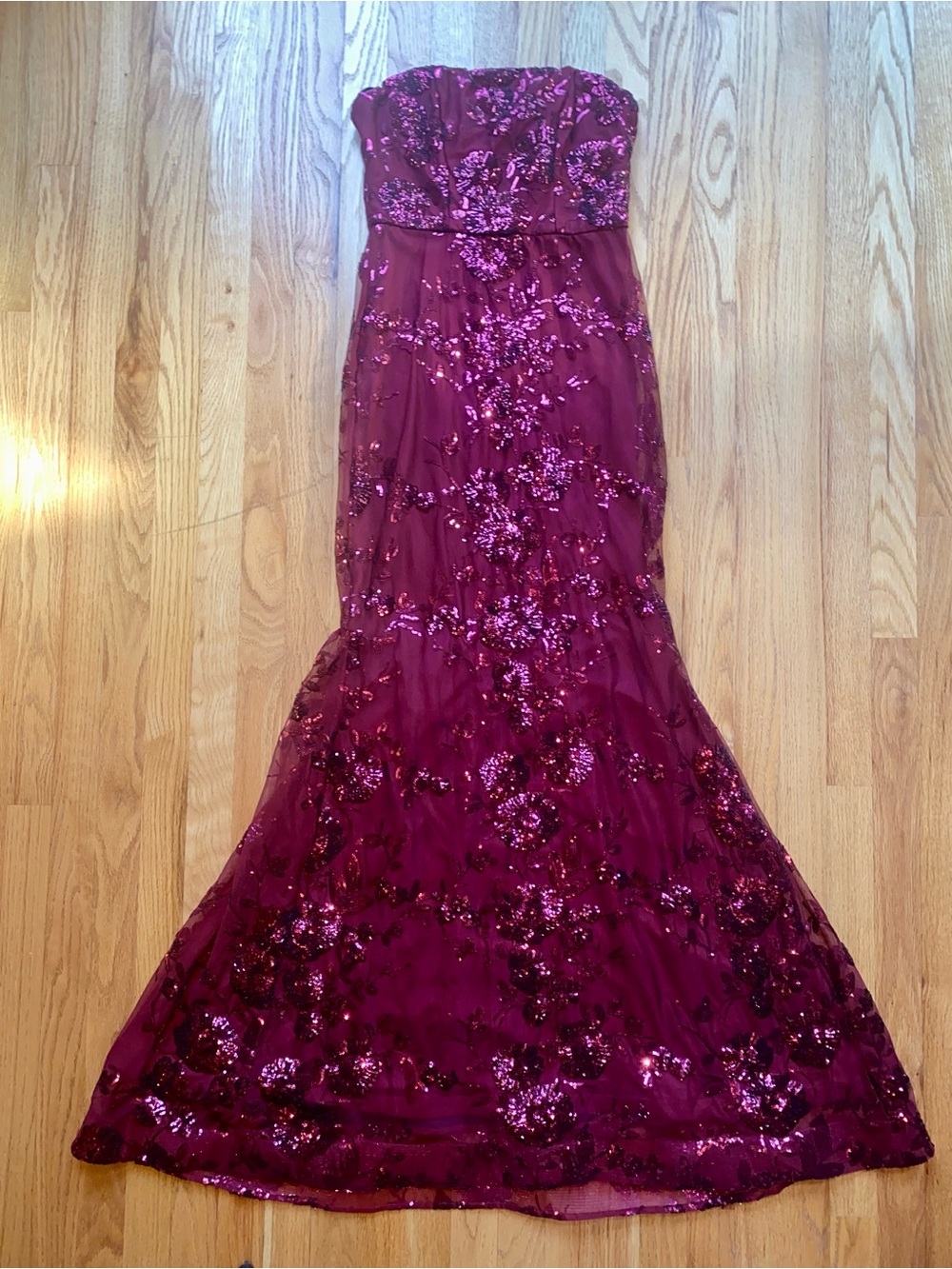 Windsor Strapless Sequin Mermaid Gown in Burgundy and Magenta